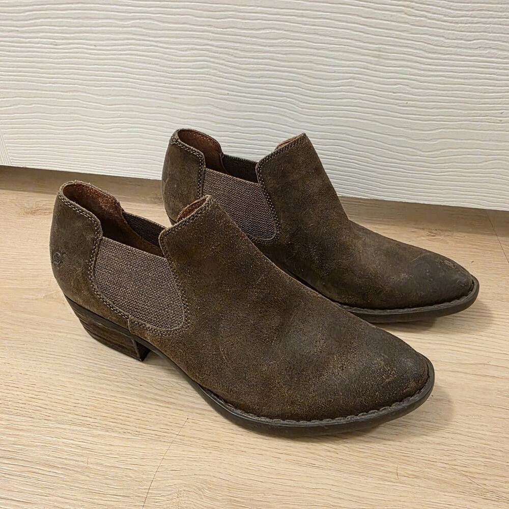Born Brown Distressed Suede Chelsea Dallia Slip On Ankle Boots Size 10M - Picture 2 of 9